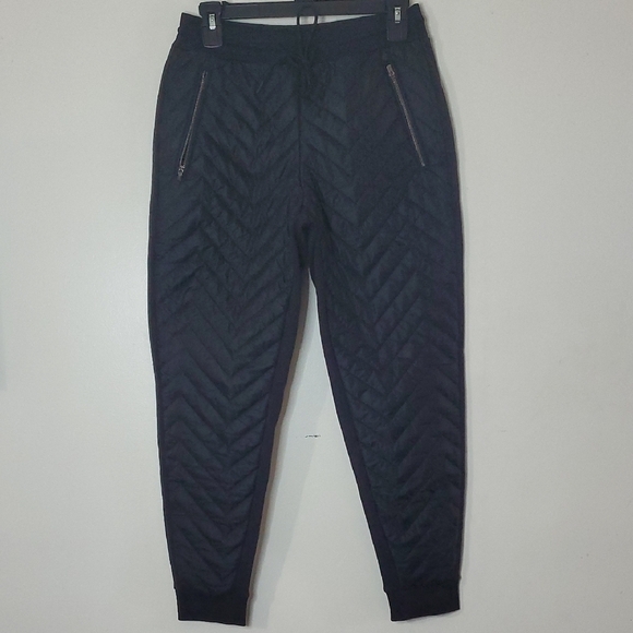 Athleta Black Quilted Jogger Pants Size 2 Petite Pockets Elastic Waist Highrise - Picture 1 of 13